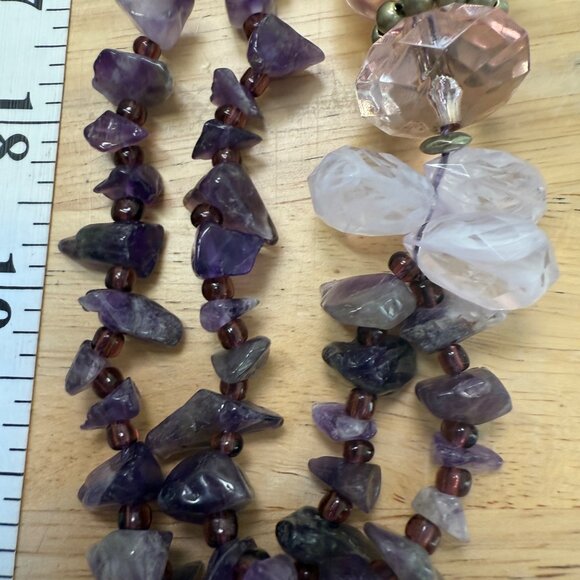 Loft Multistrand Purple Amethyst Chip & Pink Bead Necklace With Silver Accents 1 - Picture 7 of 9